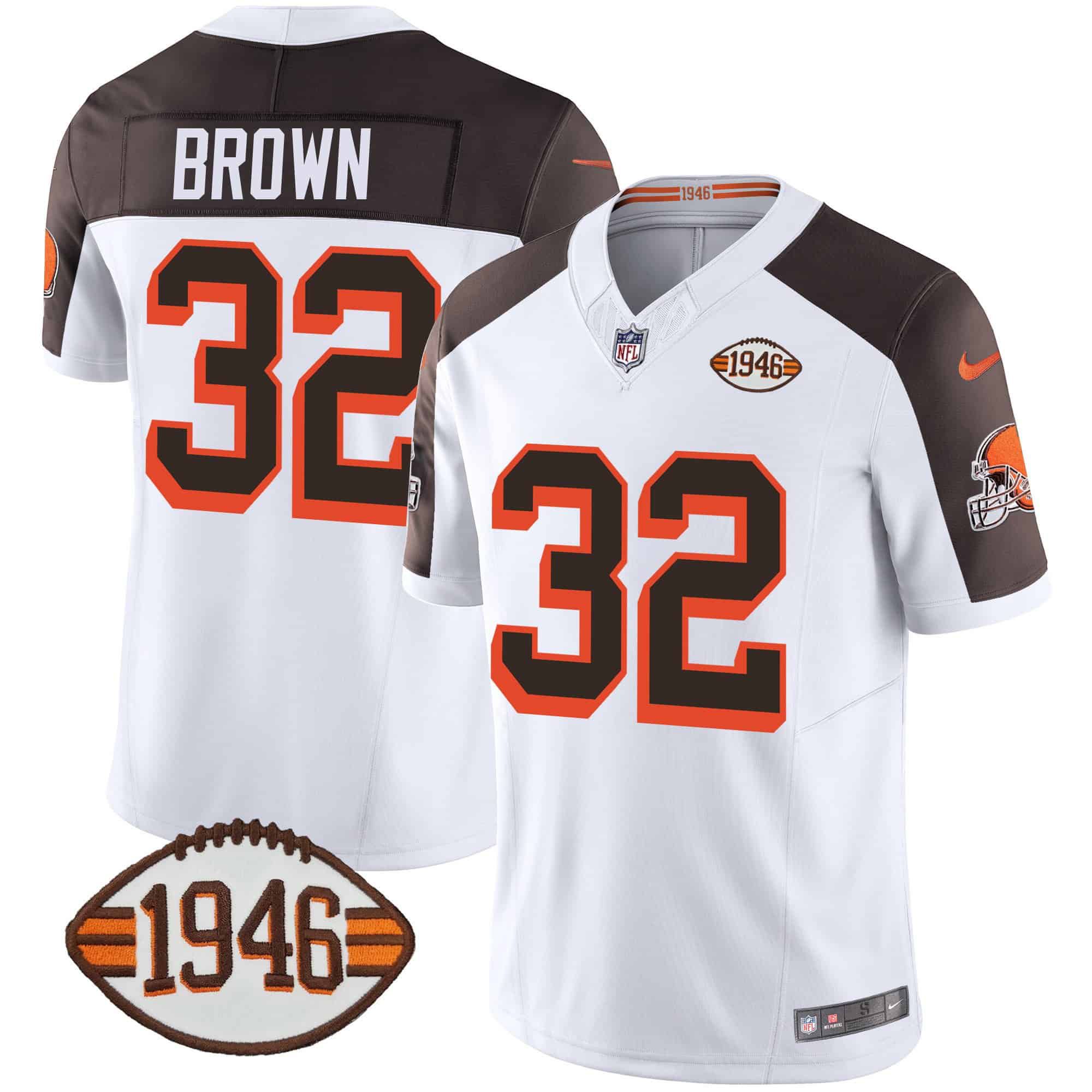 Men Cleveland Browns #32 Brown White 1946 75th Anniversary Patch 2024 Nike NFL Jersey style 1->indianapolis colts->NFL Jersey